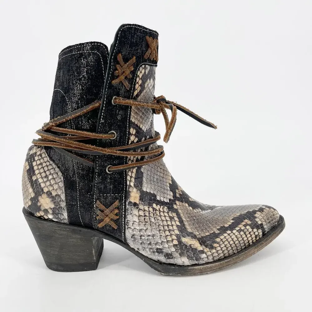 Old Gringo Yippee Ki Yay Brown Black Evant Snakeskin Western Cowgirl Bootie sz 7 - Picture 2 of 10